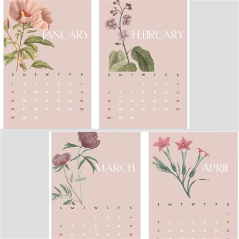 Printable 2023 Calendar Vintage Floral Desk Calendar Botanical Etsy