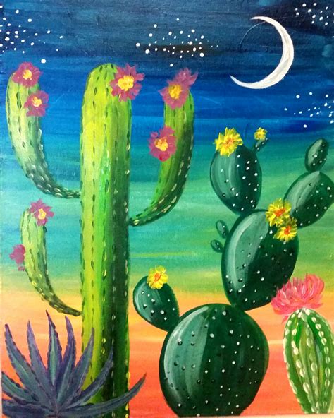 Colorful Cactus Sunset Friday Sept 9 7pm Cactus Paintings Cute Canvas