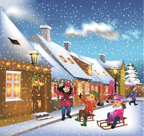 Beautiful Christmas Night Cartoon Illustration Vector Free Download