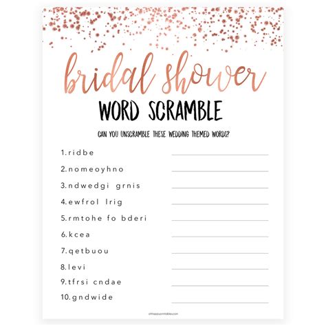 Bridal Shower Word Scramble Free Printable Free Printable Templates