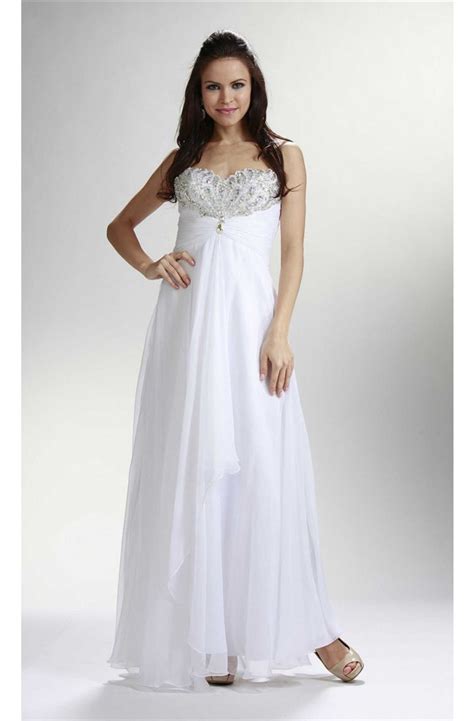 Stunning Sheath Strapless Long White Chiffon Beaded Prom Dress