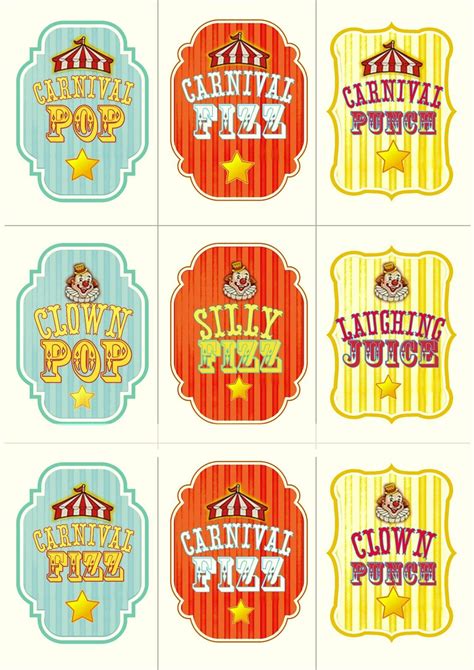 Greatfun4kids Carnival Party Free Drink Label Printables On A4 Sheet