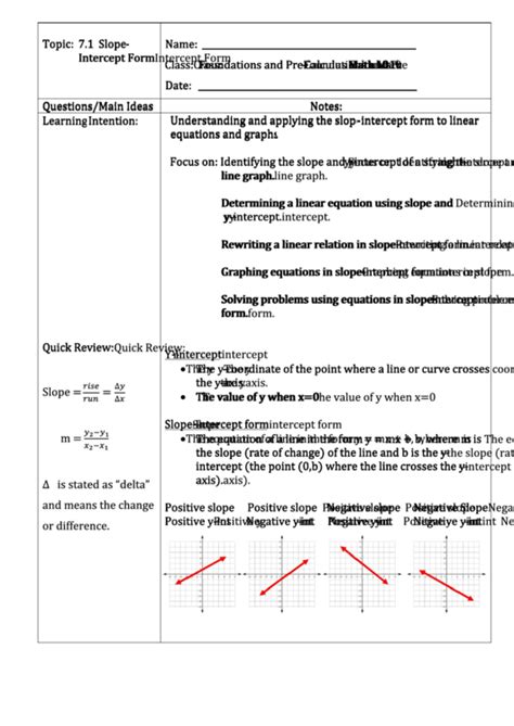 Mathworksheetsgo.com is now a part of mathwarehouse.com. Slope Intercept Form - Lesson Plan Template printable pdf ...
