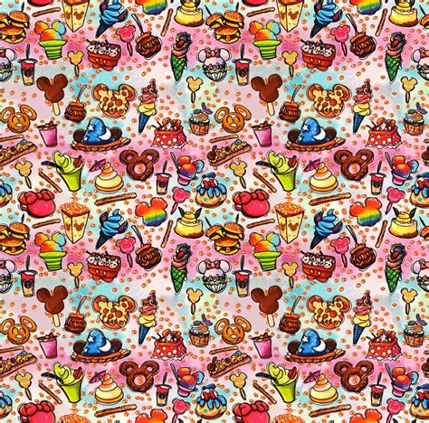 Disney Snaks Park Food Vintage Flowers Wallpaper Disney Fabric