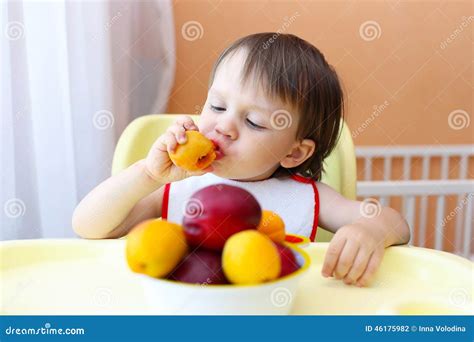 Baby Eating Fruits Stock Photo Image Of Apricot Kitchen 46175982