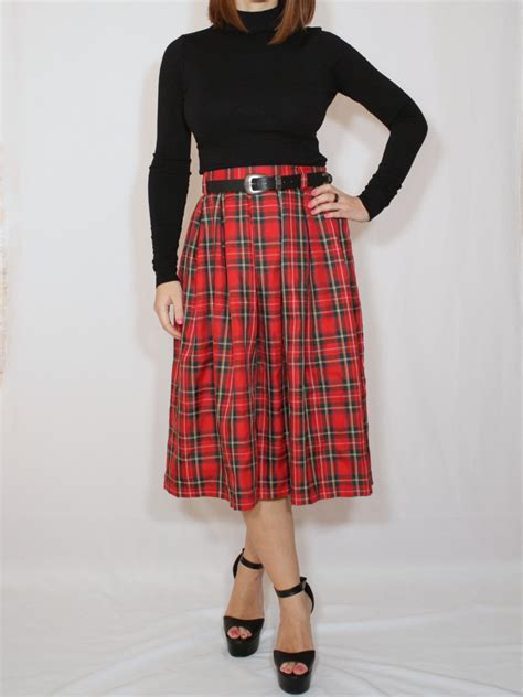 Red Plaid Skirt Tartan Skirt Women Midi Skirt High Waist Skirt