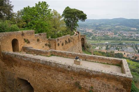 High Stone Walls Of Old Medieval Town Of Orvieto In Umbria Italy Stock
