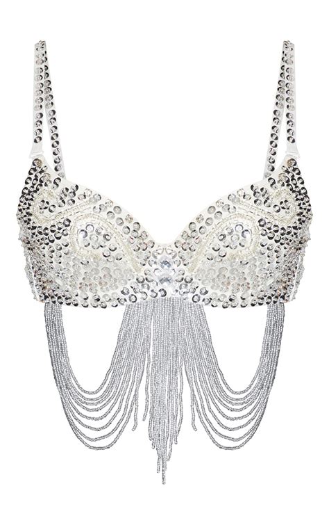 Silver Sequin Bra Tops Prettylittlething