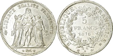 France 5 Francs 1876 A Coin Hercule Paris Silver Km8201 Ef40 45
