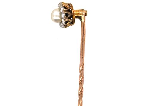 Victorian 18ct Gold Rose Diamond And Natural Pearl Tie Pin 507l The