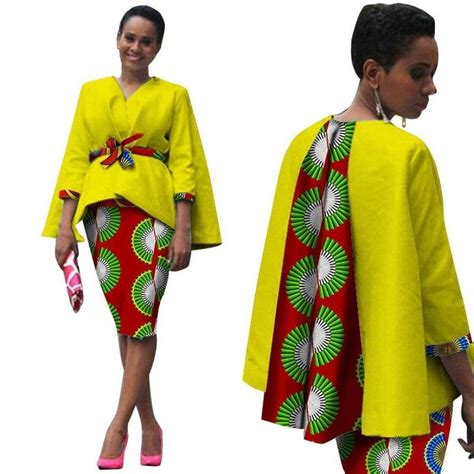 African Clothing 2pc Set Dress Suit For Women Tops Jacket Print Skirt X151283 African Dresses