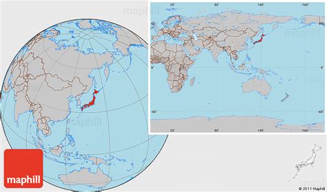 Gray Location Map of Japan, within the entire continent