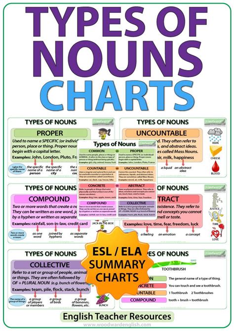Types Of Nouns In English Charts For The Esol Ela Classroom Common