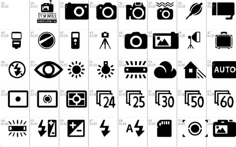Digital Camera Symbols Windows Font Free For Personal Commercial
