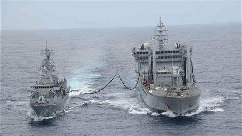 Ins Deepak Conducts Replenishment Task During Malabar Naval Exercise