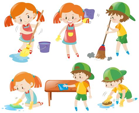 Kids Doing Chores Clipart Maid And Kids Doing Chores 369035 Vector