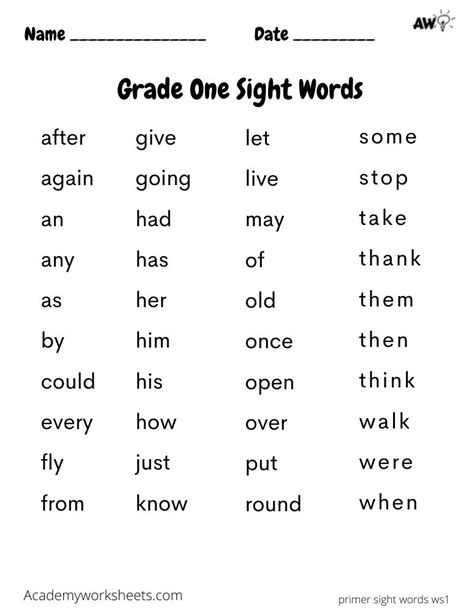 Free Printable St Grade Sight Word Worksheet