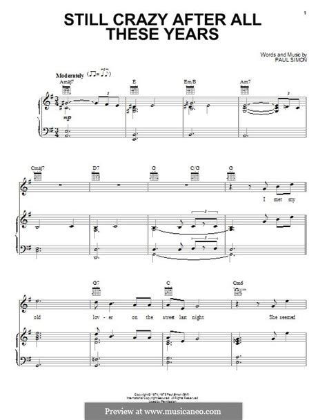 Still Crazy After All These Years By P Simon Sheet Music On Musicaneo