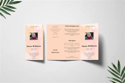 Pink Aesthetic Trifold Funeral Program Template