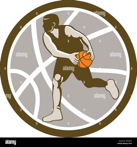 Basketball Player Dribbling Ball Circle Retro Stock Vector Image And Art