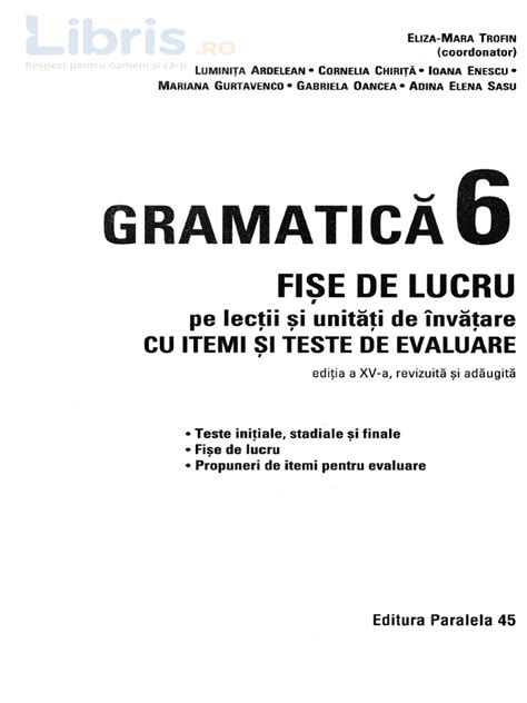 Gramatica Clasa 6 Fise De Lucru Ed2018 2019 Cu Iteme Si Teste De