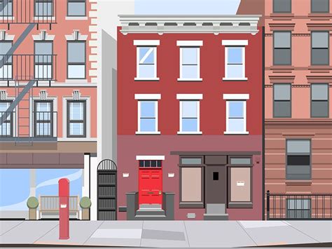 Random Flat Street Of New York Or Portland Building Illustration House