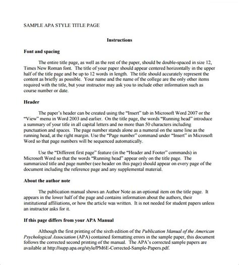 Sample Apa Format Title Page Template 6 Free Documents In Pdf Word