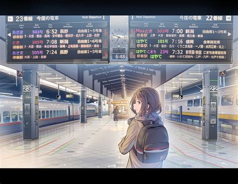 train station anime girls anime train urban numbers hd wallpaper