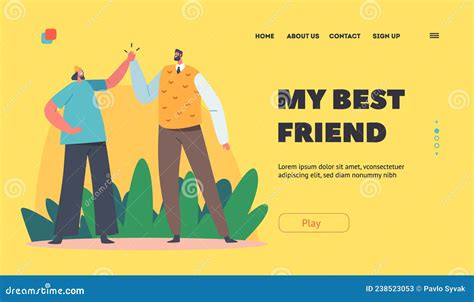 Best Friends Landing Page Template Male And Female Characters Informal Greetings Happy People