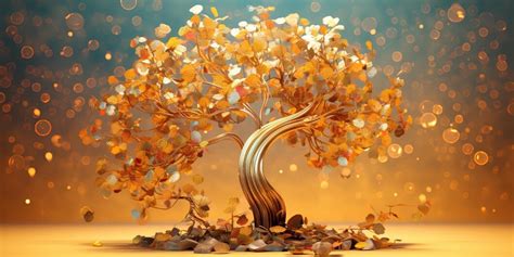 Premium Ai Image Golden Steam Floral Tree With Colourful Tree 3d