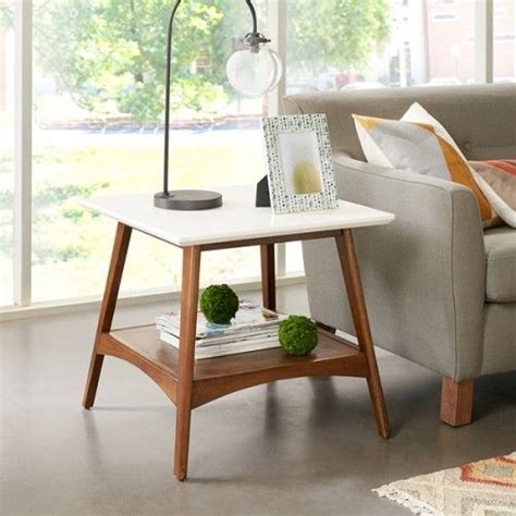 White Top Wood Mid Century Accent Table With Shelf End Tables Modern