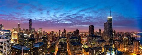 Ciyscape Night Lights Skyscrapers Chicago Night Sky Hd Wallpaper