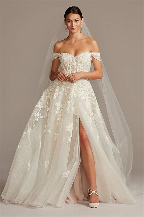 Floral Tulle Wedding Dress With Removable Sleeves Davids Bridal