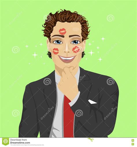 Young Businessman With Face Full Of Kisses Stock Vector Illustration