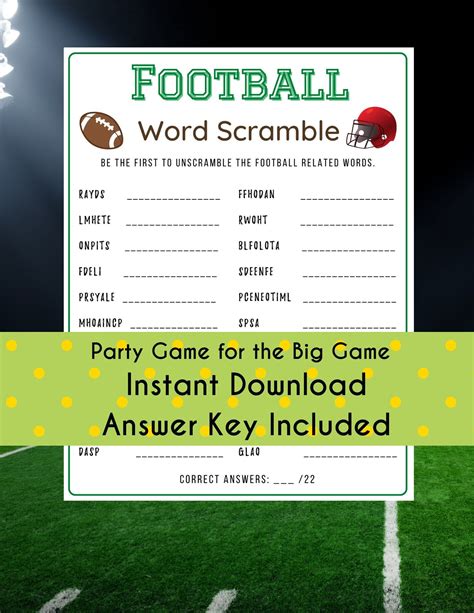 Football Word Scramble Game 2023 Super Bowl Quiz Football Printable