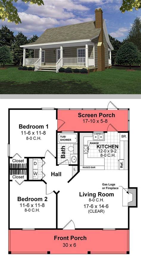 Small House Cool House Plan 26434 800sf 2 Bdrm 1 Bath Fireplace