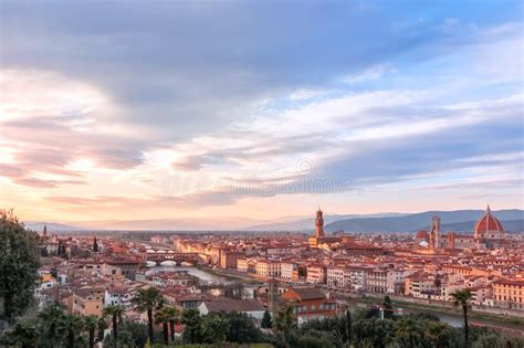 panoramic view over florence and its famous landmarks at sunset palazzo vecchio florence