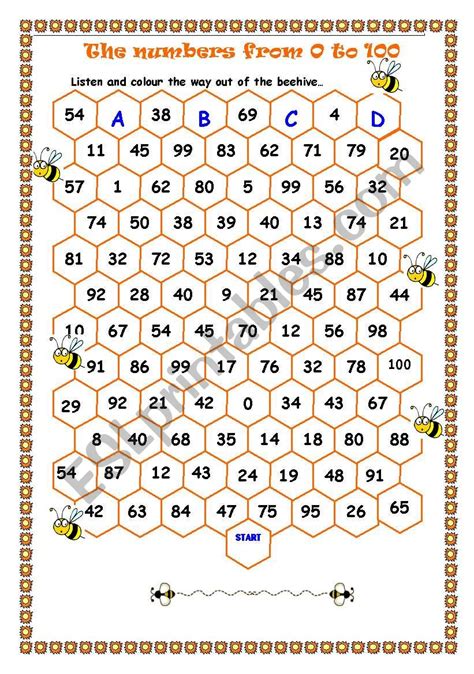 Way Out Of The Beehive Numbers From 0 To 100 Esl Worksheet By Katyco