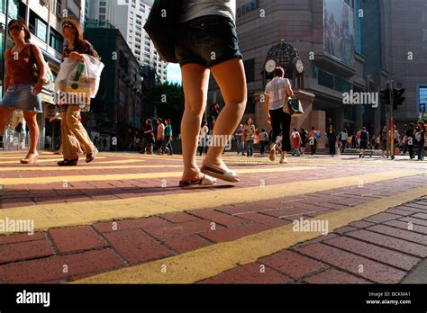 China Hong Kong Causeway Bay Times Square Pedestrians Crossing Stock