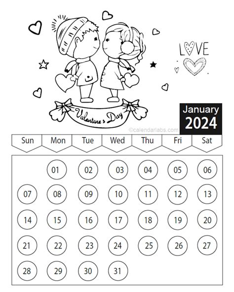 Valentines Day Coloring Calendar Free Printable Templates