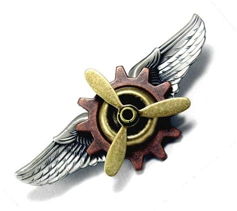 Steampunk Pin Brooch Industrial Propeller Gears And Wings Airship Aviator