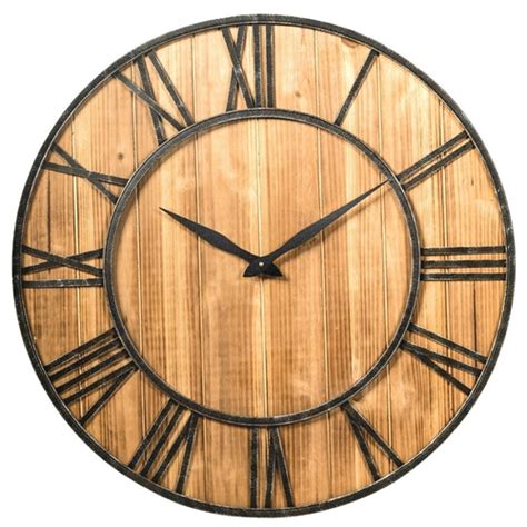 Round Wood 30 Inch Roman Numeral Silent Wall Clock