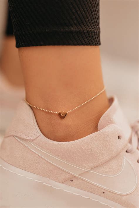 Personalized Heart Monogram Anklet Gold Initial Anklet Etsy