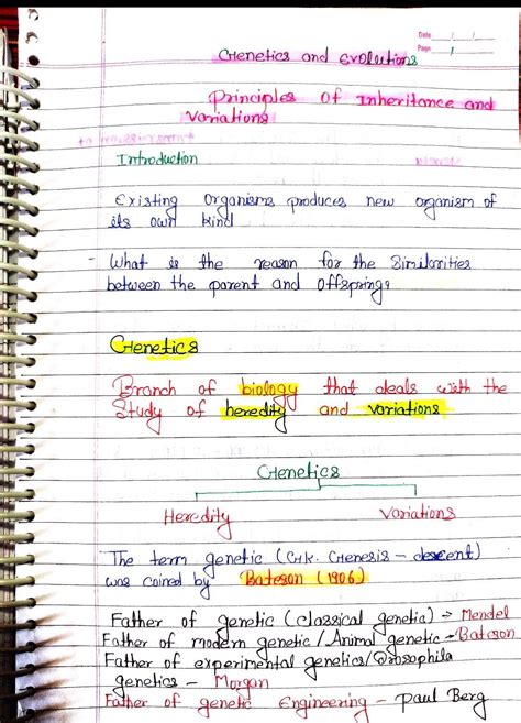 Class 12 Principle Of Inheritance And Variation Handwritten Notes Pdf