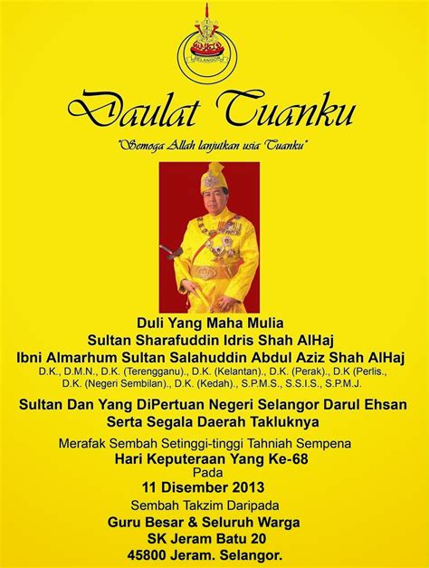 He ascended the throne on 22. Dirgahayu DYMM Sultan Sharafuddin Idris Shah AlHaj | SK ...