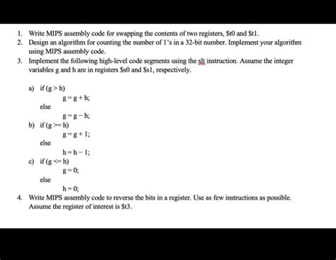 Solved 1 Write MIPS Assembly Code For Swapping The Contents Chegg Com