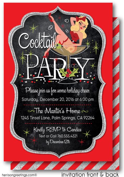 Retro Pinup Girl Christmas Party Invitations [di 10227fc] Christmas Cocktails Invitation