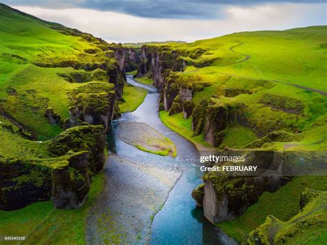 Above Of Fjadrargljufur Canyon In Summer Iceland High Res Stock Photo
