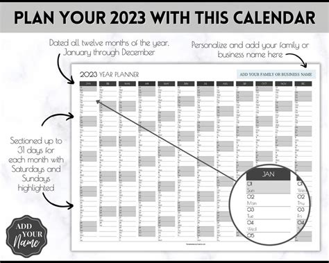 Editable 2023 Wall Calendar Printable Large Yearly Calendar Etsy