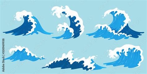 stockvector vector sea waves collection illustration of blue ocean waves with white foam